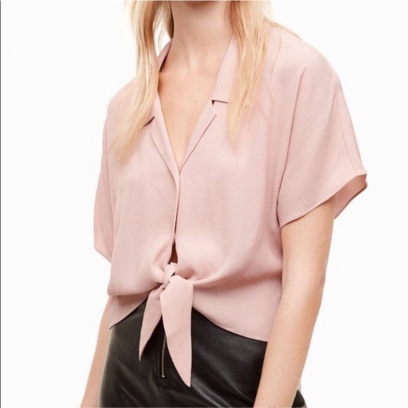 Wilfred Tops - Aritzia, Wilfred Free, The Tie-Front Blouse, mauve/pink, size small